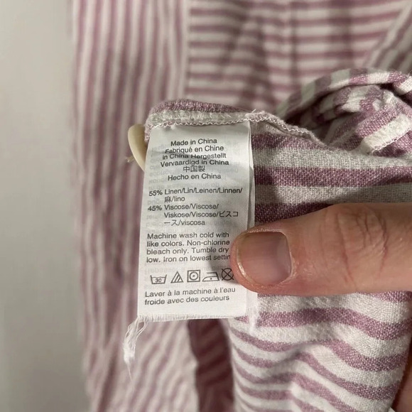 Madewell Mini Dress Women's Small Pink White Striped Linen Blend Pockets - Picture 6 of 9